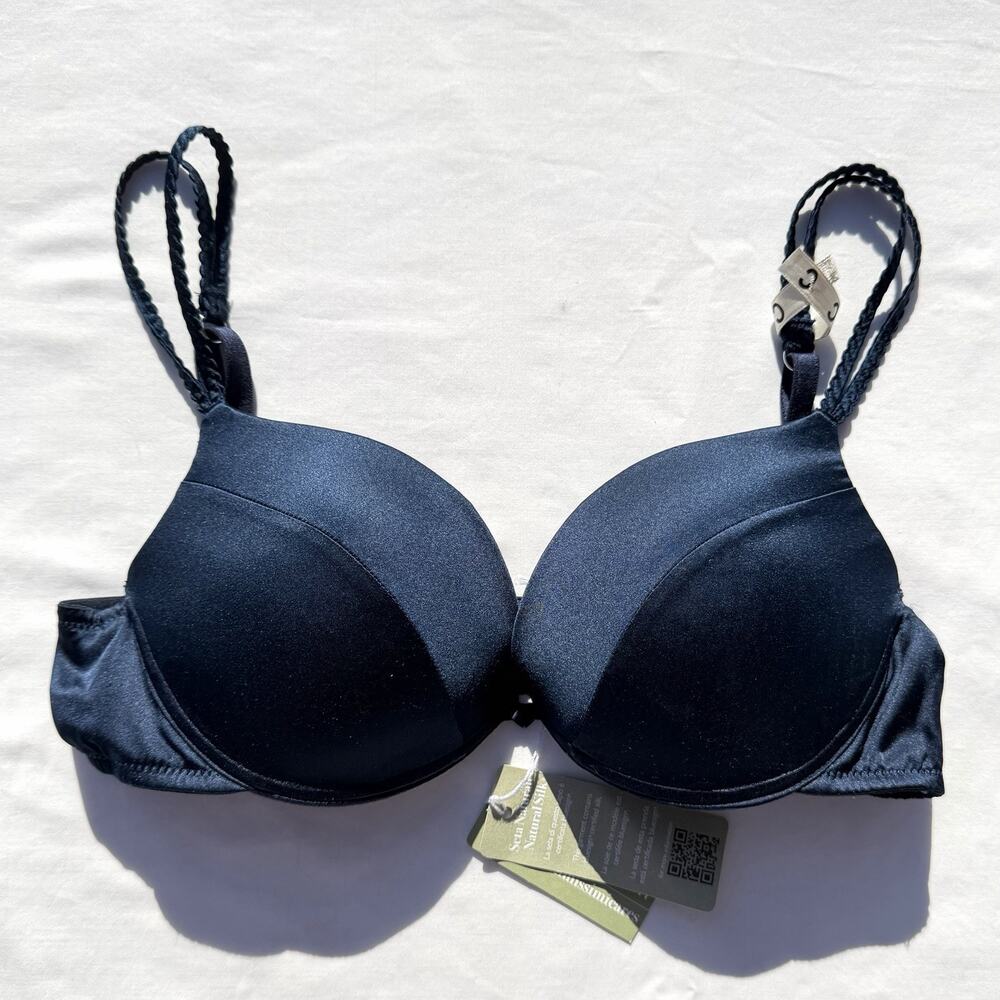 Intimissimi Blue Intenso Simona Extreme Push Up Bra US 34C Navy Satin
